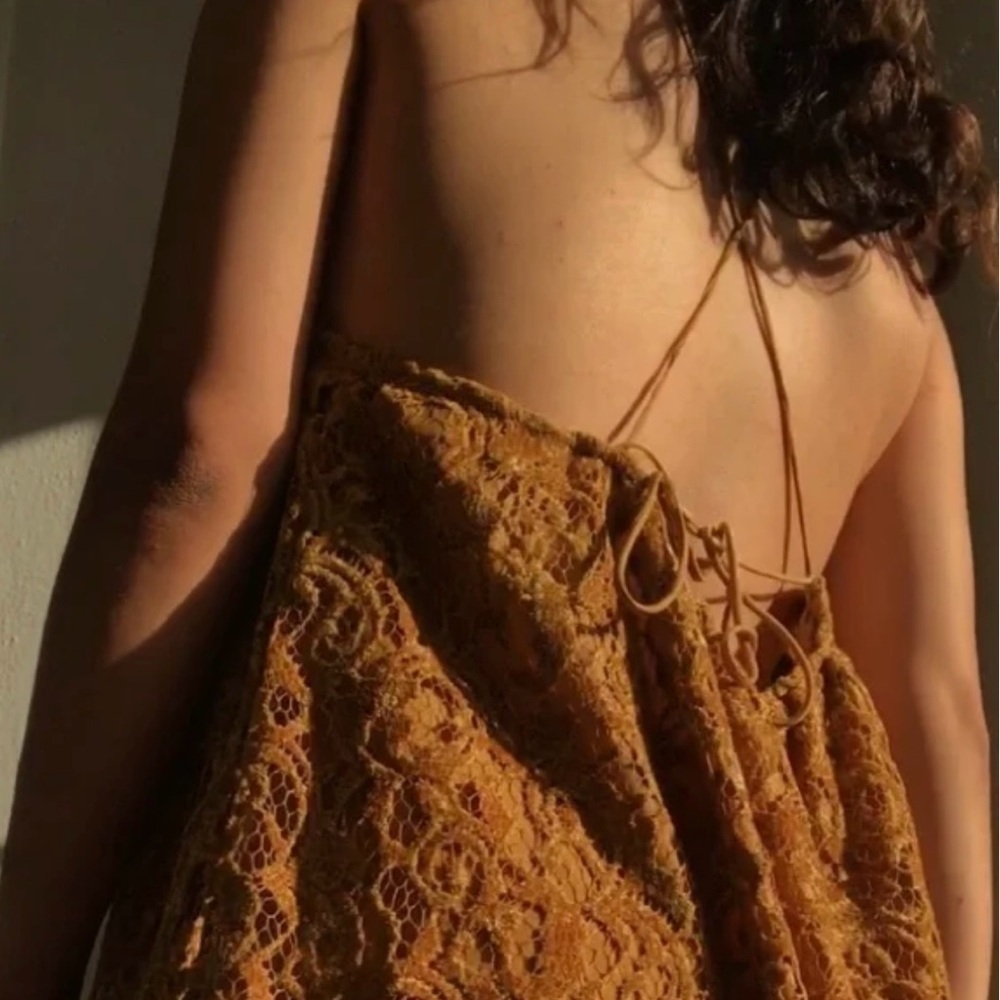 🌼Free People🌼 Fairy Lights Lace Tent Dress Womens Gold Velvet Strappy Mini Sz XS - Picture 5 of 14